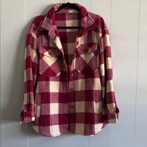 Plaid Utility Shacket Jacket - Magenta & Cream